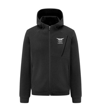 Hooded sporty and fashionable sweatshirt with a zipper on the chest