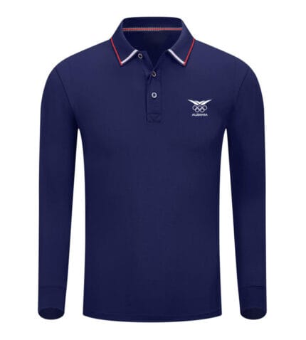 Silk-Cotton Striped Long Sleeve Polo Shirt